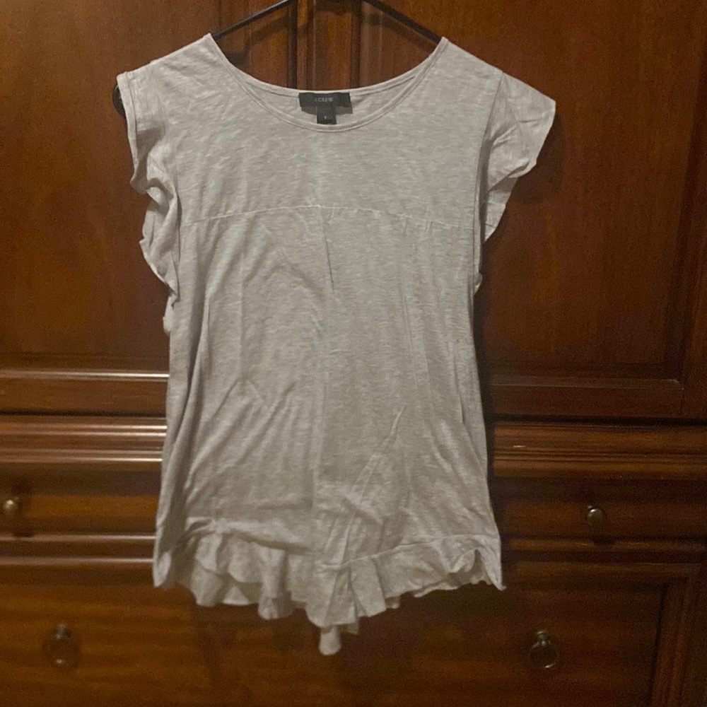 Jcrew gray sleeveless ruffle T-shirt